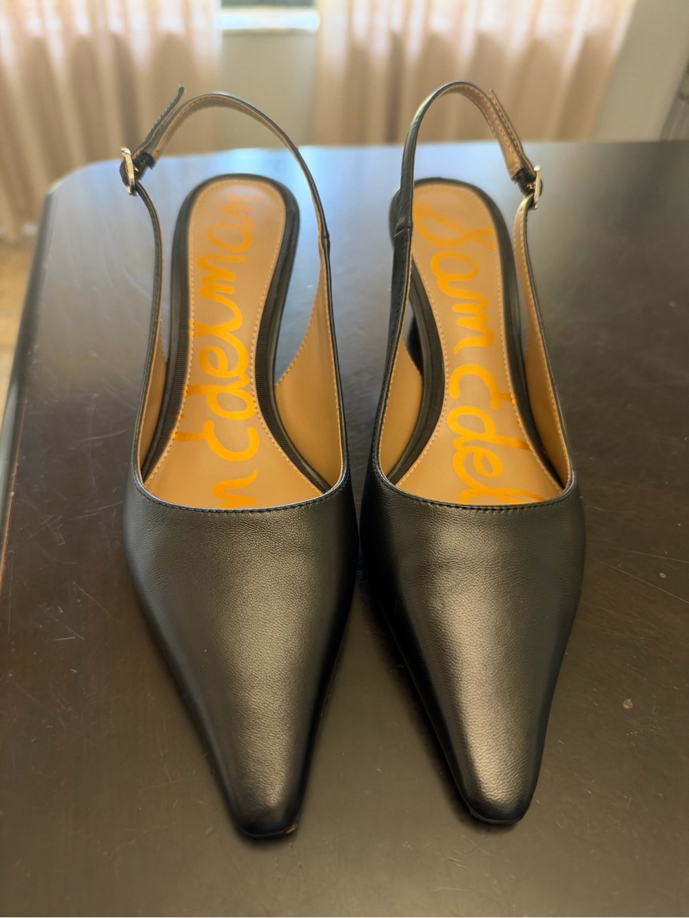 Sam Edelman Black Pointed Slingback Pumps with Adjustable Strap